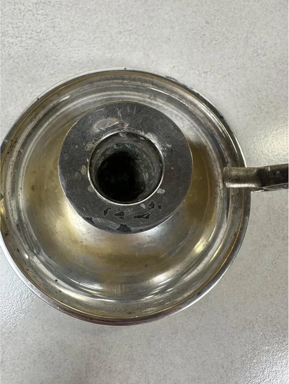 Antique Silver Chamberstick Candle Holder 1800s Finger Loop Colonial Style